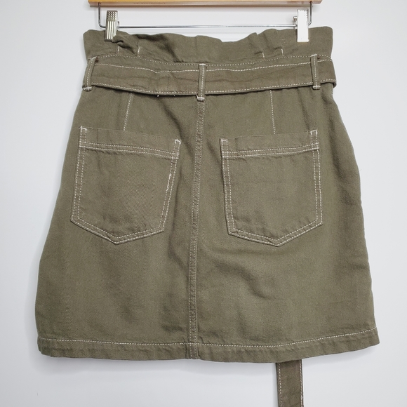 FREE PEOPLE Olive Army Green Splendor in The Grass Olivr Denim Paperbag Skirt 8 - Picture 4 of 7